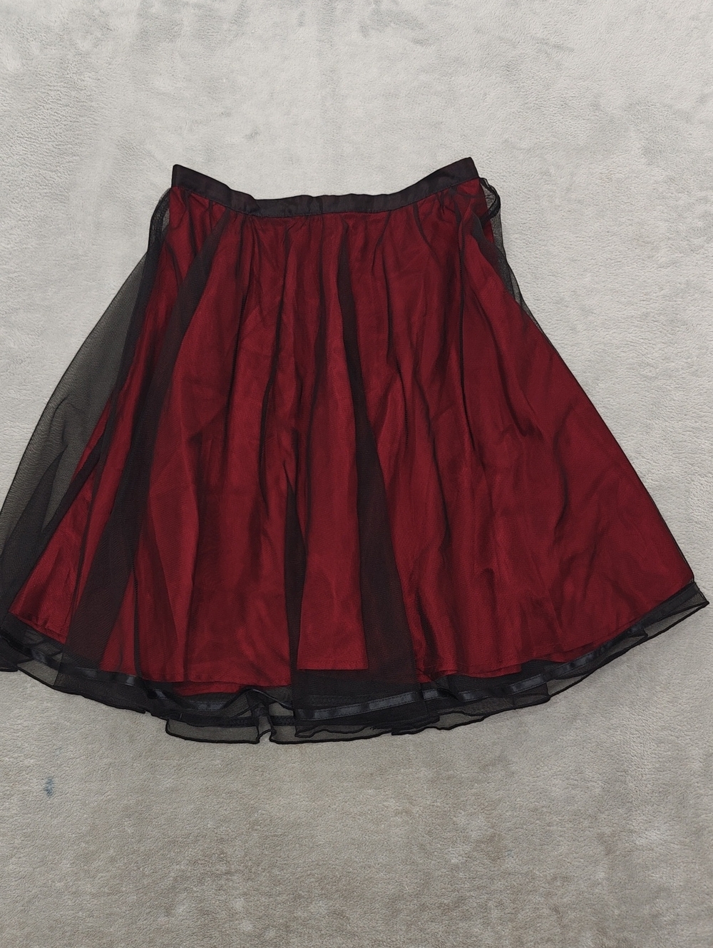 Candie's Red Skater Skirt with Black Sheer Overlay
